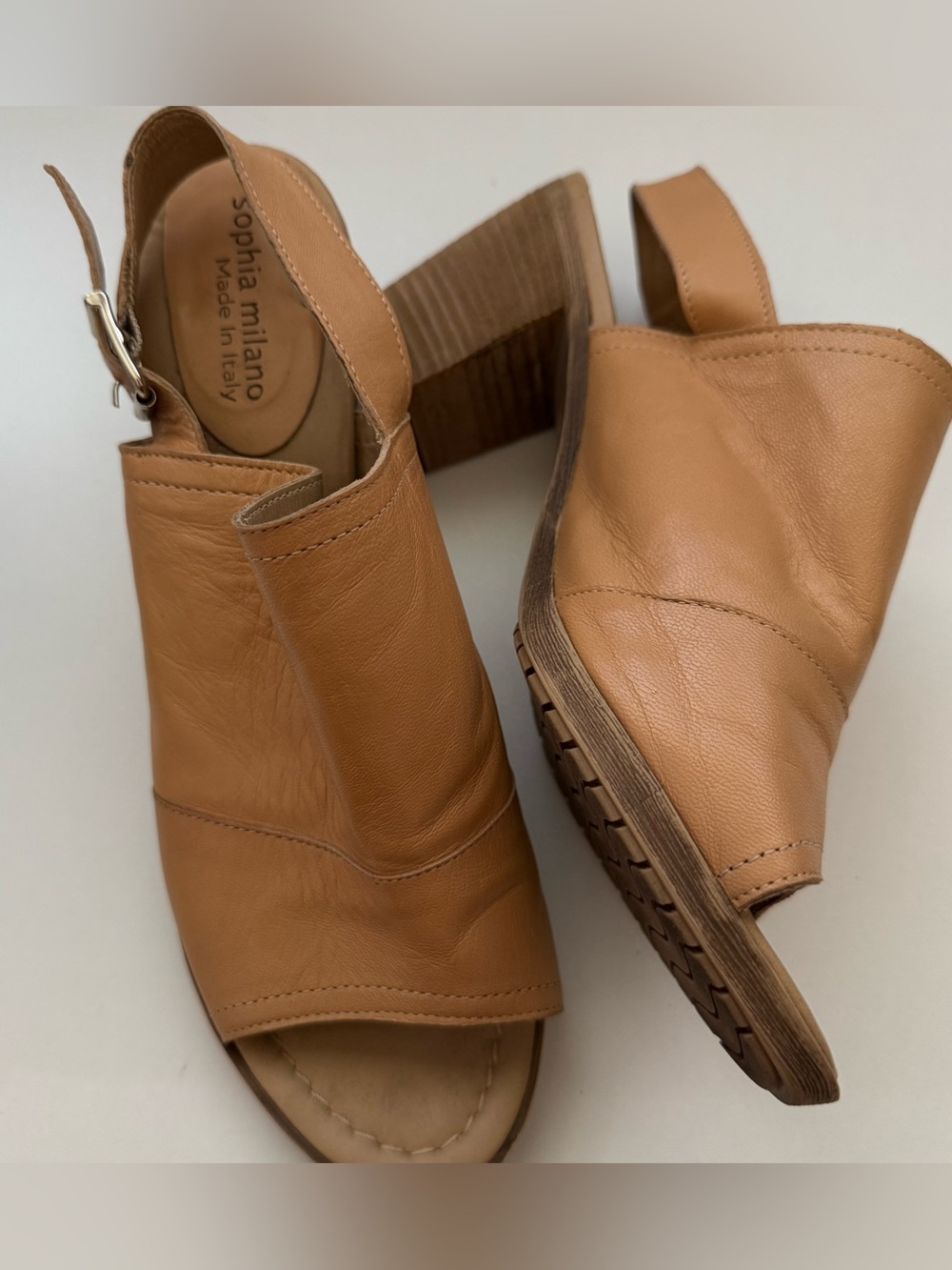 Sophia Milano Italian Leather Slingback Mule Size 9 Tan Nude Made in Italy